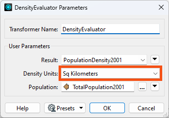 Choosing the value for DensityUnits
